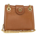 TIFFANY&Co. Chain Shoulder Bag Leather Brown Gold Auth 152268-1