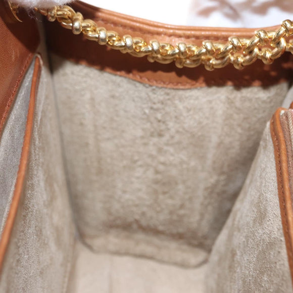 TIFFANY&Co. Chain Shoulder Bag Leather Brown Gold Auth 152268