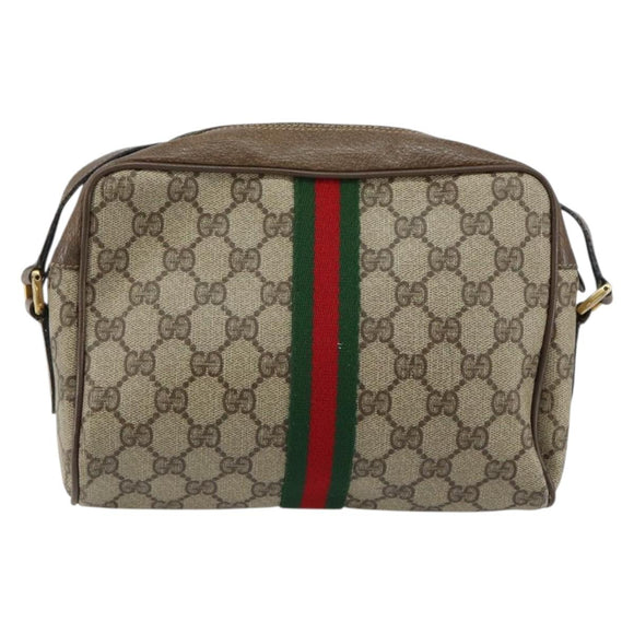 GUCCI GG Supreme Web Sherry Line Bag PVC Beige Gold 56 02 004 Auth 152274