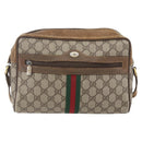 GUCCI GG Supreme Web Sherry Line Bag PVC Beige Gold 98 02 005 Auth 152275-2