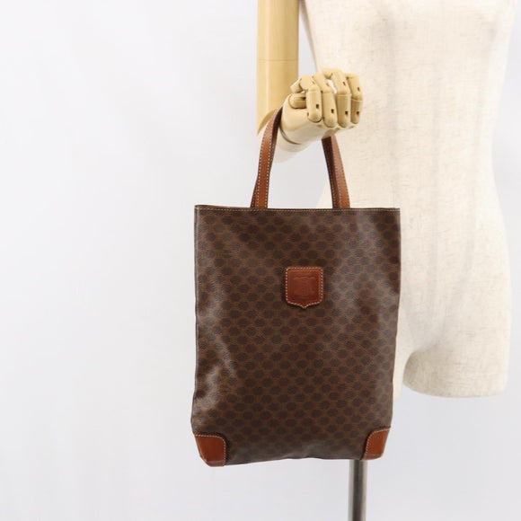 CELINE Macadam Canvas Hand Bag PVC Leather Brown Gold Auth 152276