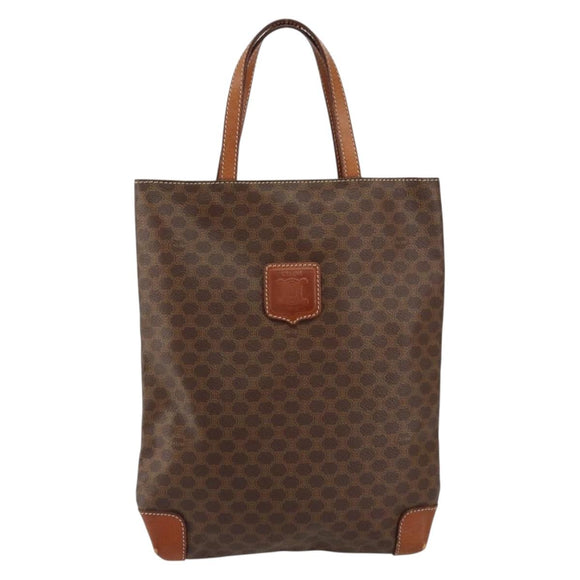 CELINE Macadam Canvas Hand Bag PVC Leather Brown Gold Auth 152276