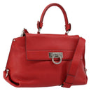 Salvatore Ferragamo Gancini Hand Bag Leather 2way Red Silver Auth 152277-1