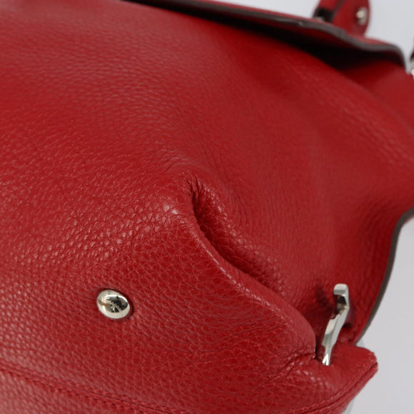 Salvatore Ferragamo Gancini Hand Bag Leather 2way Red Silver Auth 152277