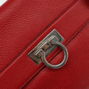 Salvatore Ferragamo Gancini Hand Bag Leather 2way Red Silver Auth 152277-16