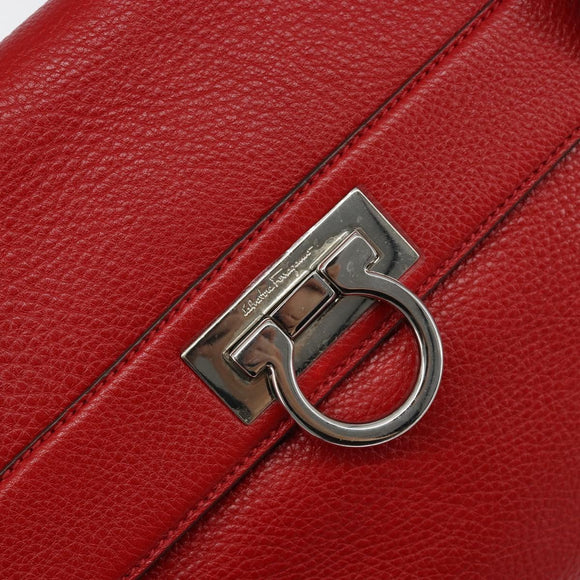 Salvatore Ferragamo Gancini Hand Bag Leather 2way Red Silver Auth 152277