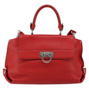 Salvatore Ferragamo Gancini Hand Bag Leather 2way Red Silver Auth 152277-2
