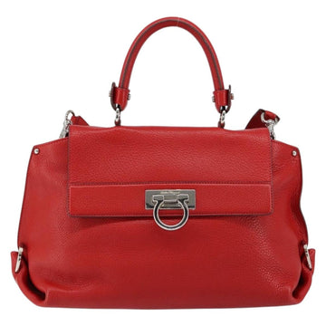 Salvatore Ferragamo Gancini Hand Bag Leather 2way Red Silver Auth 152277 - 0