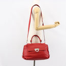 Salvatore Ferragamo Gancini Hand Bag Leather 2way Red Silver Auth 152277-25