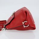 Salvatore Ferragamo Gancini Hand Bag Leather 2way Red Silver Auth 152277-5