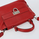 Salvatore Ferragamo Gancini Hand Bag Leather 2way Red Silver Auth 152277-6
