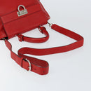 Salvatore Ferragamo Gancini Hand Bag Leather 2way Red Silver Auth 152277-9