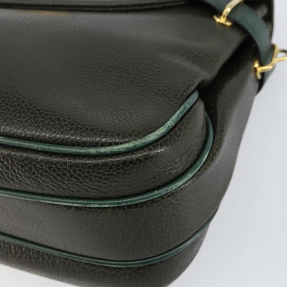 BALLY Hand Bag Leather Khaki Gold Auth 152278