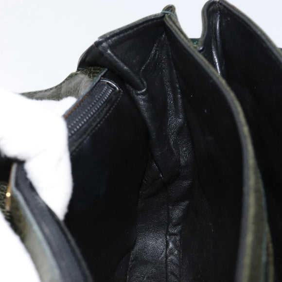 BALLY Hand Bag Leather Khaki Gold Auth 152278