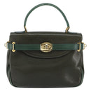 BALLY Hand Bag Leather Khaki Gold Auth 152278-2