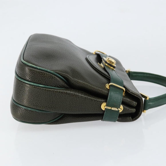 BALLY Hand Bag Leather Khaki Gold Auth 152278