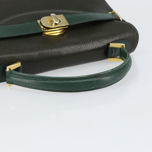 BALLY Hand Bag Leather Khaki Gold Auth 152278