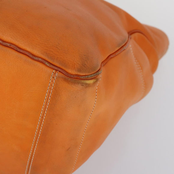 CELINE Hand Bag Leather Orange Silver Auth 152280