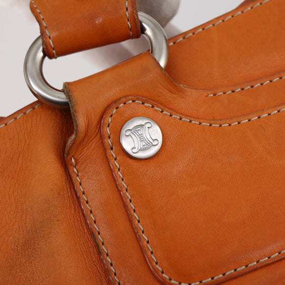 CELINE Hand Bag Leather Orange Silver Auth 152280