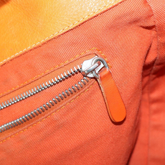 CELINE Hand Bag Leather Orange Silver Auth 152280