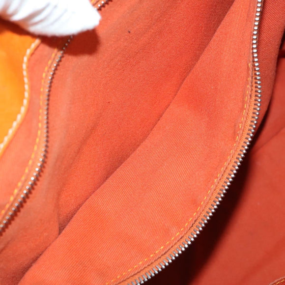 CELINE Hand Bag Leather Orange Silver Auth 152280