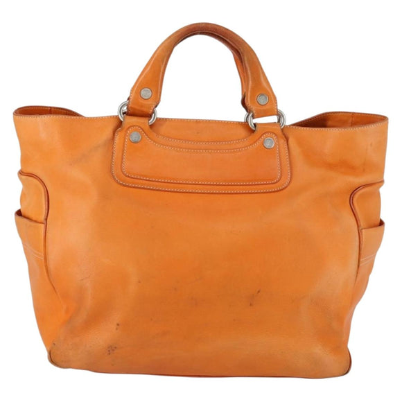 CELINE Hand Bag Leather Orange Silver Auth 152280
