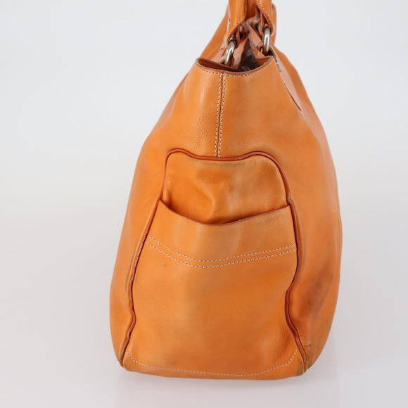 CELINE Hand Bag Leather Orange Silver Auth 152280