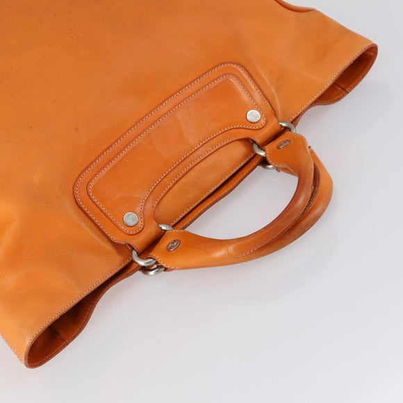 CELINE Hand Bag Leather Orange Silver Auth 152280