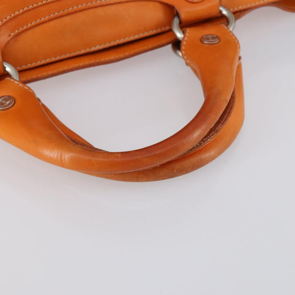 CELINE Hand Bag Leather Orange Silver Auth 152280