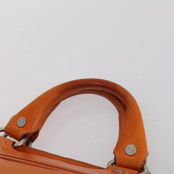CELINE Hand Bag Leather Orange Silver Auth 152280