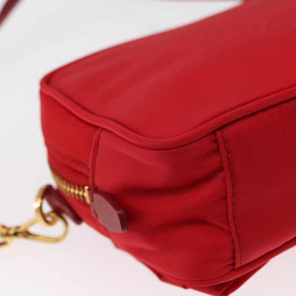 PRADA Shoulder Bag Nylon Red Gold Auth 152289SAV