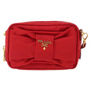 PRADA Shoulder Bag Nylon Red Gold Auth 152289SAV-2