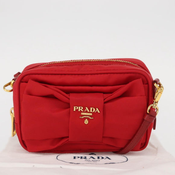 PRADA Shoulder Bag Nylon Red Gold Auth 152289SAV