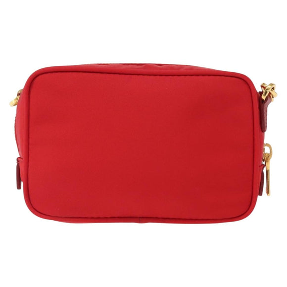 PRADA Shoulder Bag Nylon Red Gold Auth 152289SAV