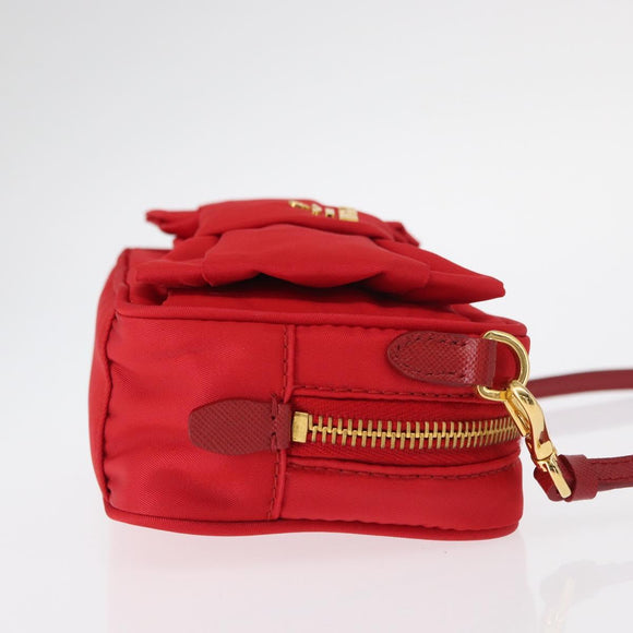 PRADA Shoulder Bag Nylon Red Gold Auth 152289SAV