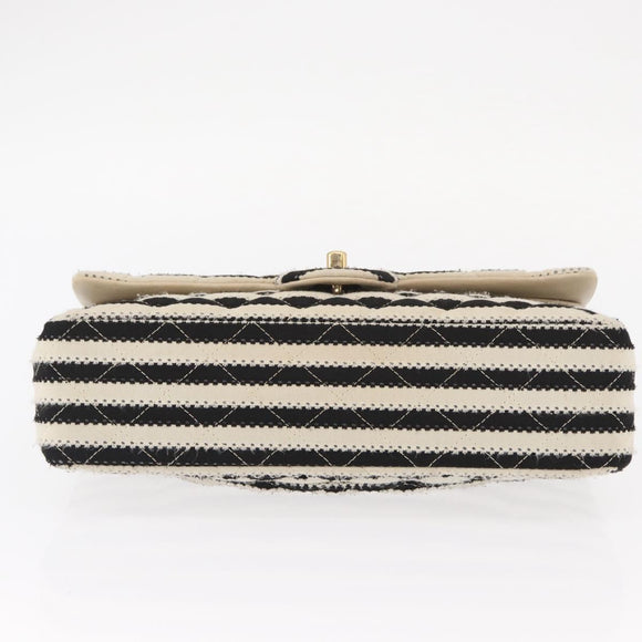 CHANEL Matelasse Chain Double Flap Chain Bag Knitted White CC Auth 152291SAV