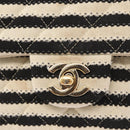 CHANEL Matelasse Chain Double Flap Chain Bag Knitted White CC Auth 152291SAV-20