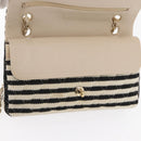 CHANEL Matelasse Chain Double Flap Chain Bag Knitted White CC Auth 152291SAV-19