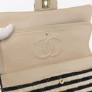 CHANEL Matelasse Chain Double Flap Chain Bag Knitted White CC Auth 152291SAV-21