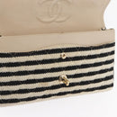 CHANEL Matelasse Chain Double Flap Chain Bag Knitted White CC Auth 152291SAV-26