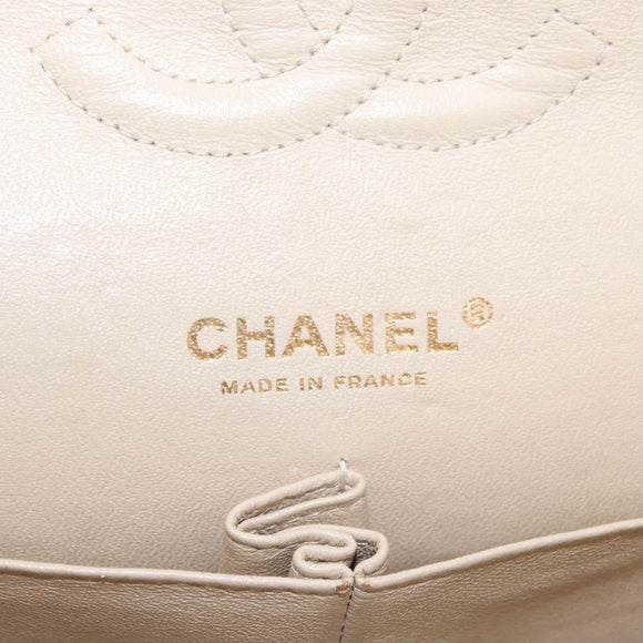 CHANEL Matelasse Chain Double Flap Chain Bag Knitted White CC Auth 152291SAV
