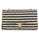 CHANEL Matelasse Chain Double Flap Chain Bag Knitted White CC Auth 152291SAV-13