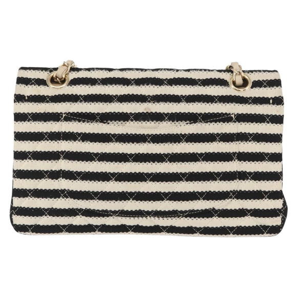 CHANEL Matelasse Chain Double Flap Chain Bag Knitted White CC Auth 152291SAV