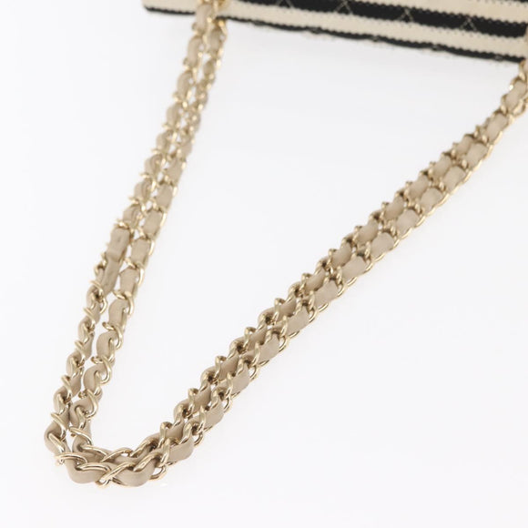 CHANEL Matelasse Chain Double Flap Chain Bag Knitted White CC Auth 152291SAV