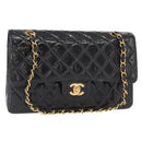 CHANEL Matelasse Double Flap Chain Bag Patent leather Black Gold CC Auth 152292V-1
