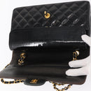 CHANEL Matelasse Double Flap Chain Bag Patent leather Black Gold CC Auth 152292V-15