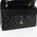 CHANEL Matelasse Double Flap Chain Bag Patent leather Black Gold CC Auth 152292V-17