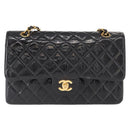 CHANEL Matelasse Double Flap Chain Bag Patent leather Black Gold CC Auth 152292V-2