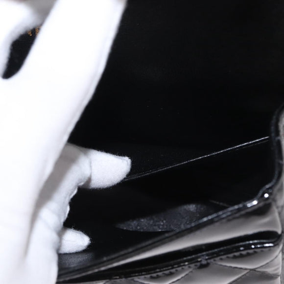 CHANEL Matelasse Double Flap Chain Bag Patent leather Black Gold CC Auth 152292V