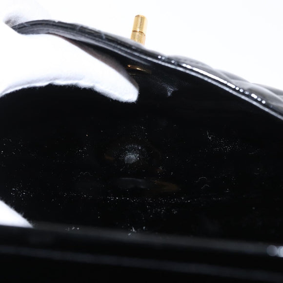 CHANEL Matelasse Double Flap Chain Bag Patent leather Black Gold CC Auth 152292V